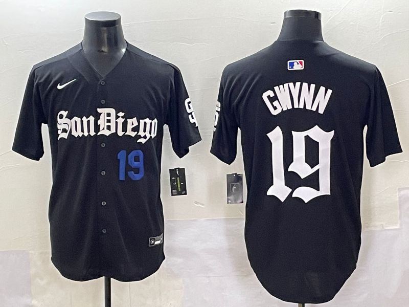 Men 2025 San Diego Padres #19 Gwynn Black Five generations Joint Name Nike MLB Jersey style 4